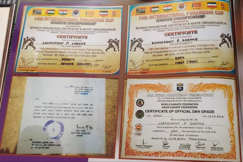 Funakoshi Cup kumite and kata dan grade certificates
