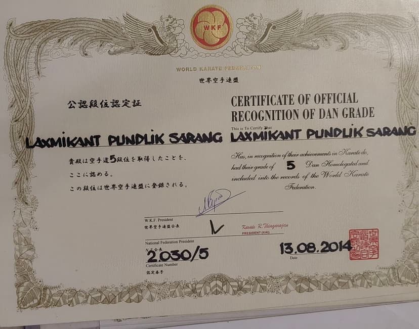 World Karate Federation official recognition, 5th Dan