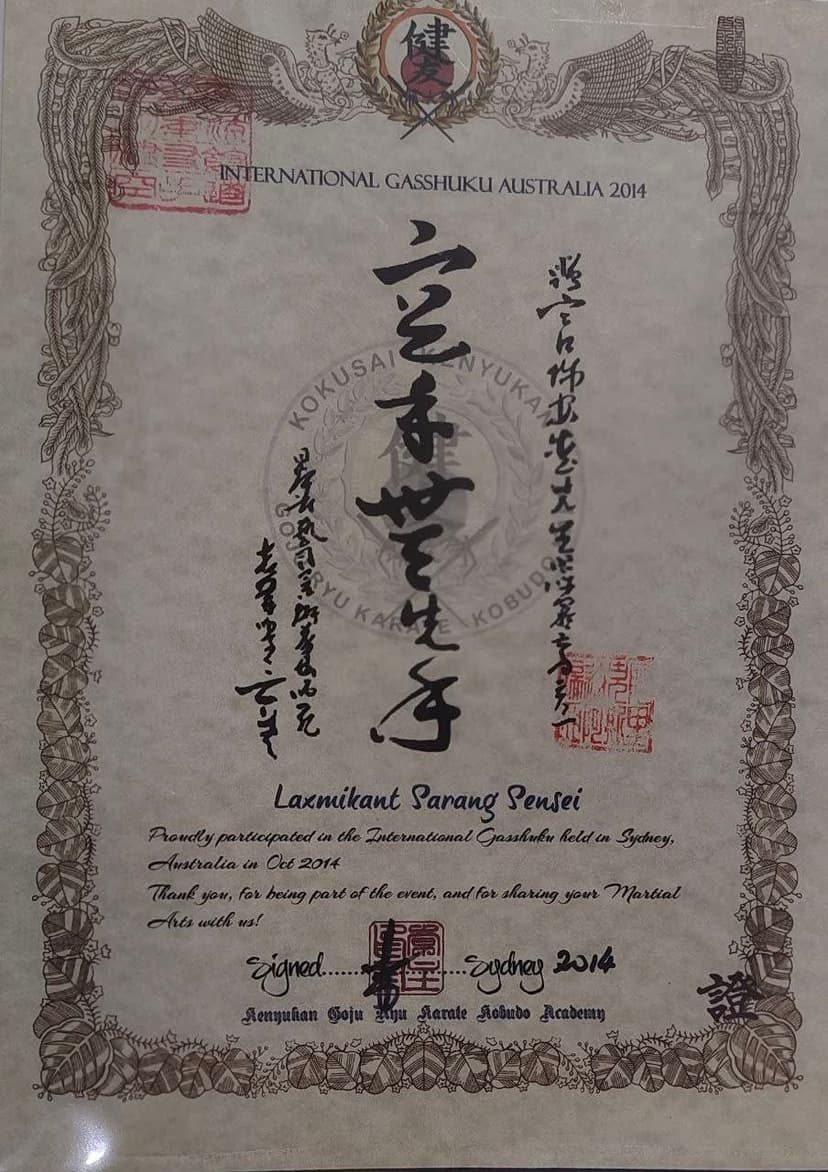 International Gasshuku Australia 2014 certificate