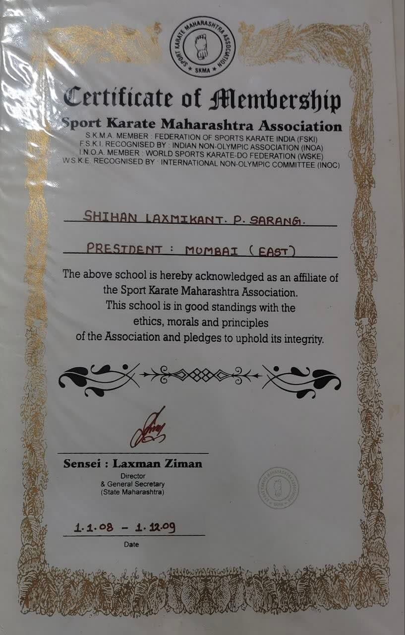 Sho Dan grade certificate, January 2010