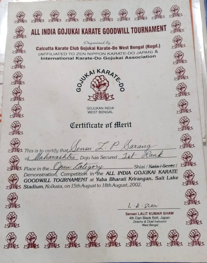 Gojukai Goodwill Tournament certificate of merit, 2002