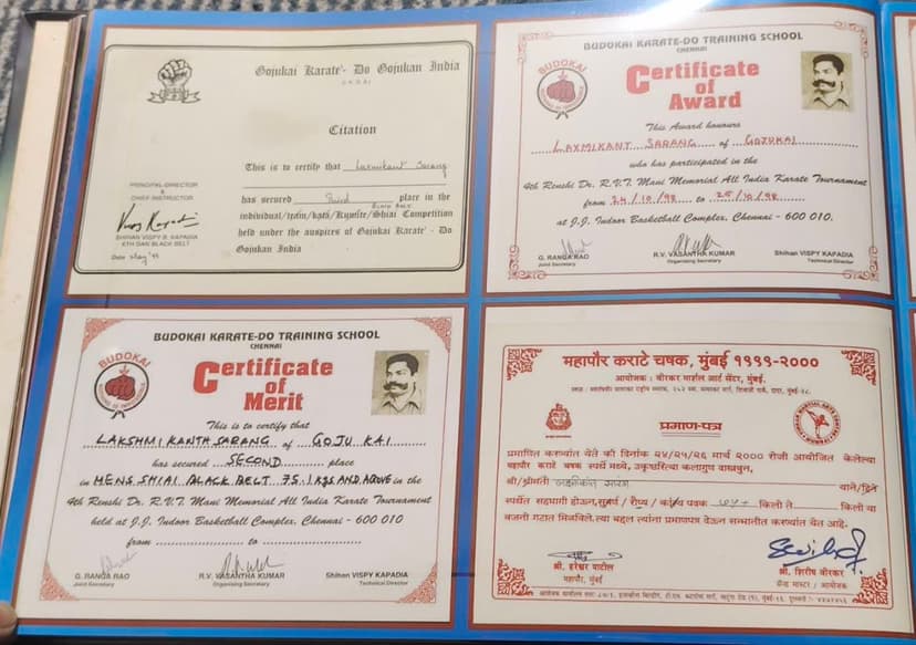 Gojukai citation and Budokai award certificates