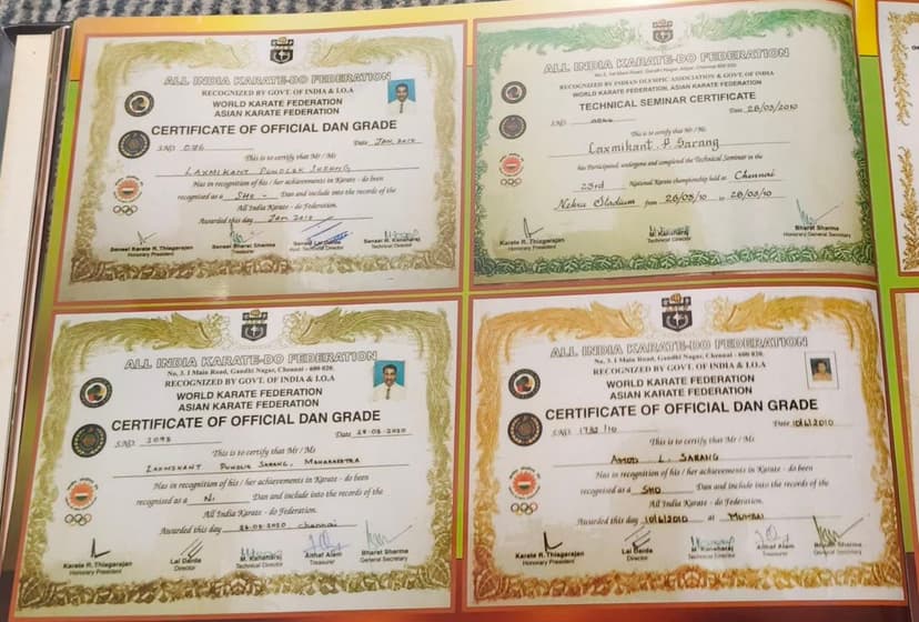 All India Karate-Do Federation dan grade certificates